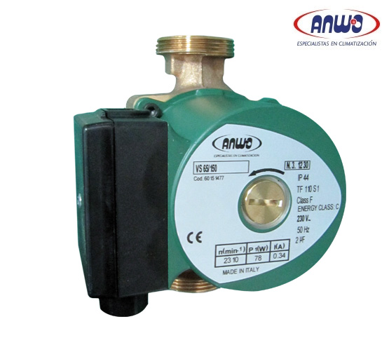 BOMBA ANWO CIRCULADORA ROTOR HUMEDO VS 65/150 UNION BRONCE 1 220V KIT
