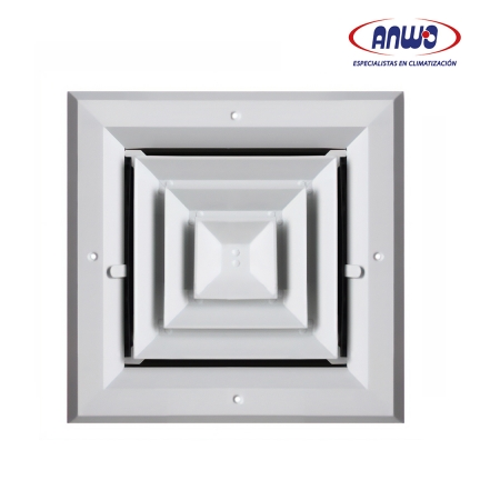 DIFUSOR CUADRADO 4 VIAS PARA INYECCION 30X30CM ALUMINIO NUCLEO DESMONTABLE C/REG...